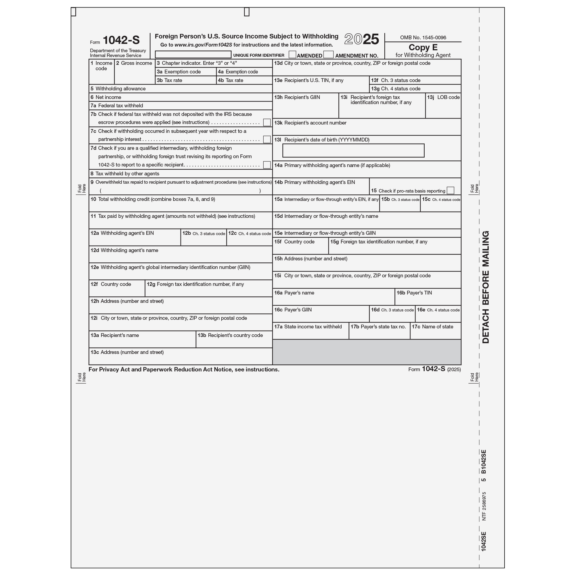 1042S Withholding Agent Copy E