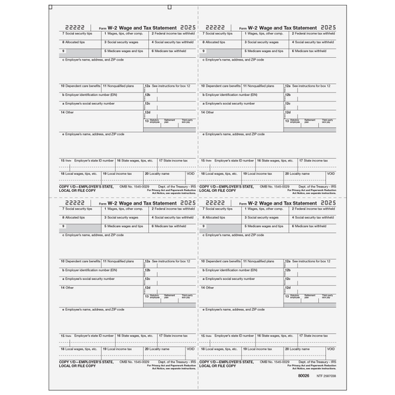 W-2 Employer 4up Quad Copies 1/D