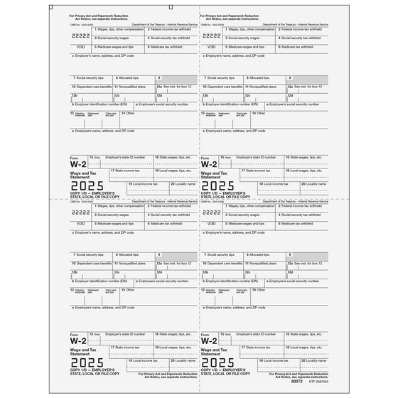 W-2 Employer 4up Quad Copies 1/D (order in increments of 50)