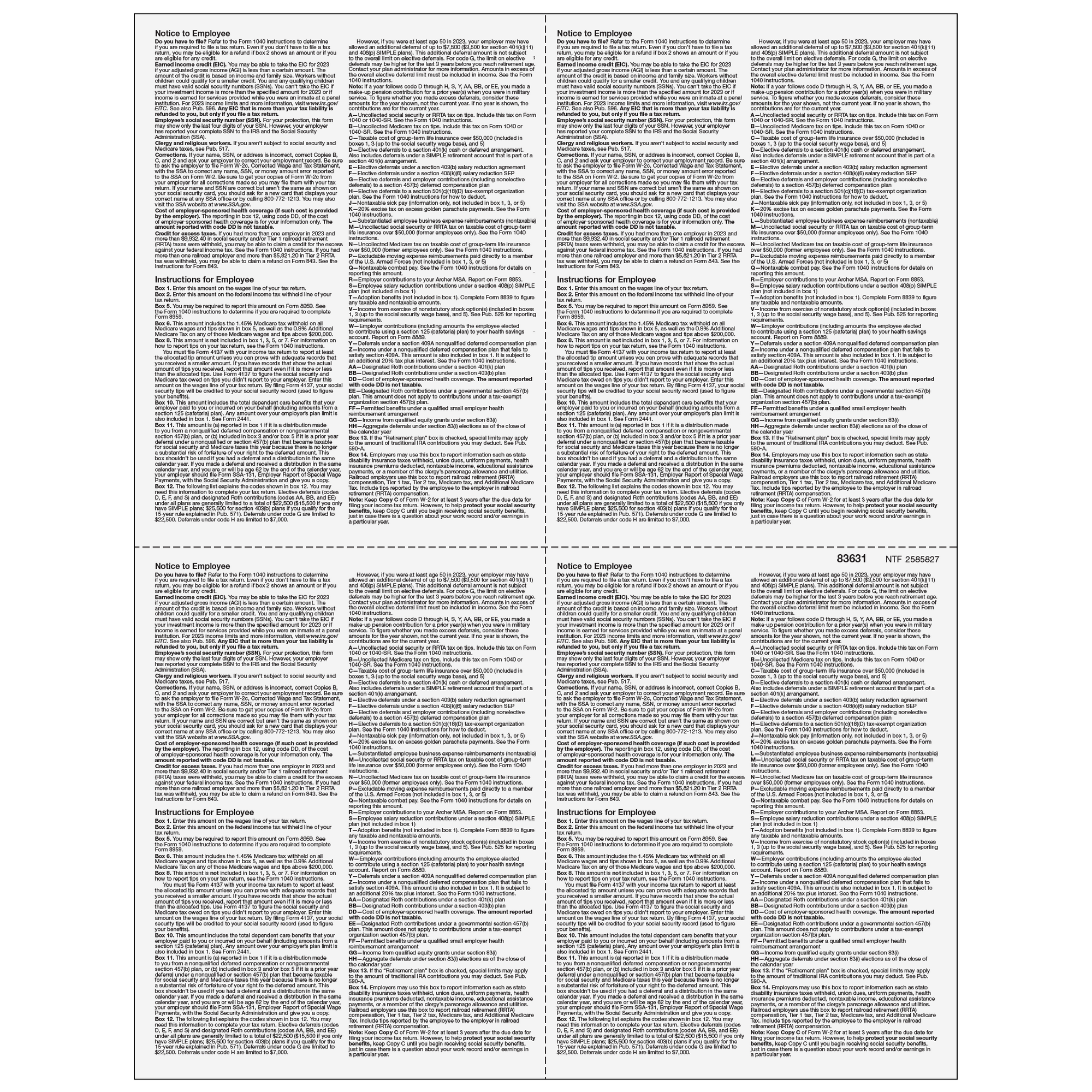 4up Quad Blank Laser Paper w/ instructions