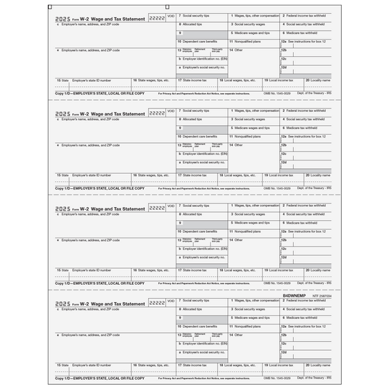 W-2 Employer 4up Horizontal Copies 1/D