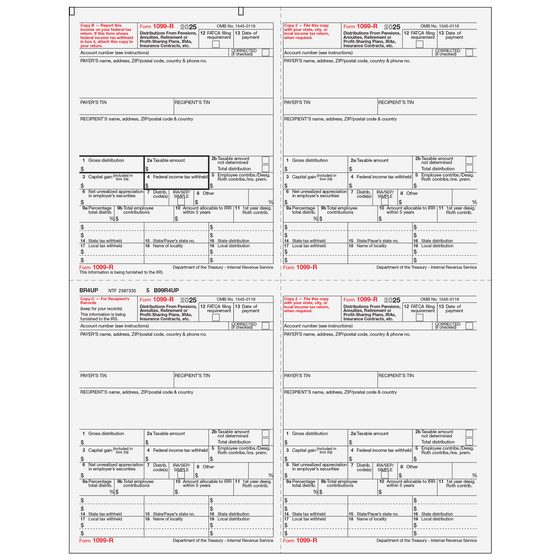1099-R Recipient Copies B/2/C/2 *