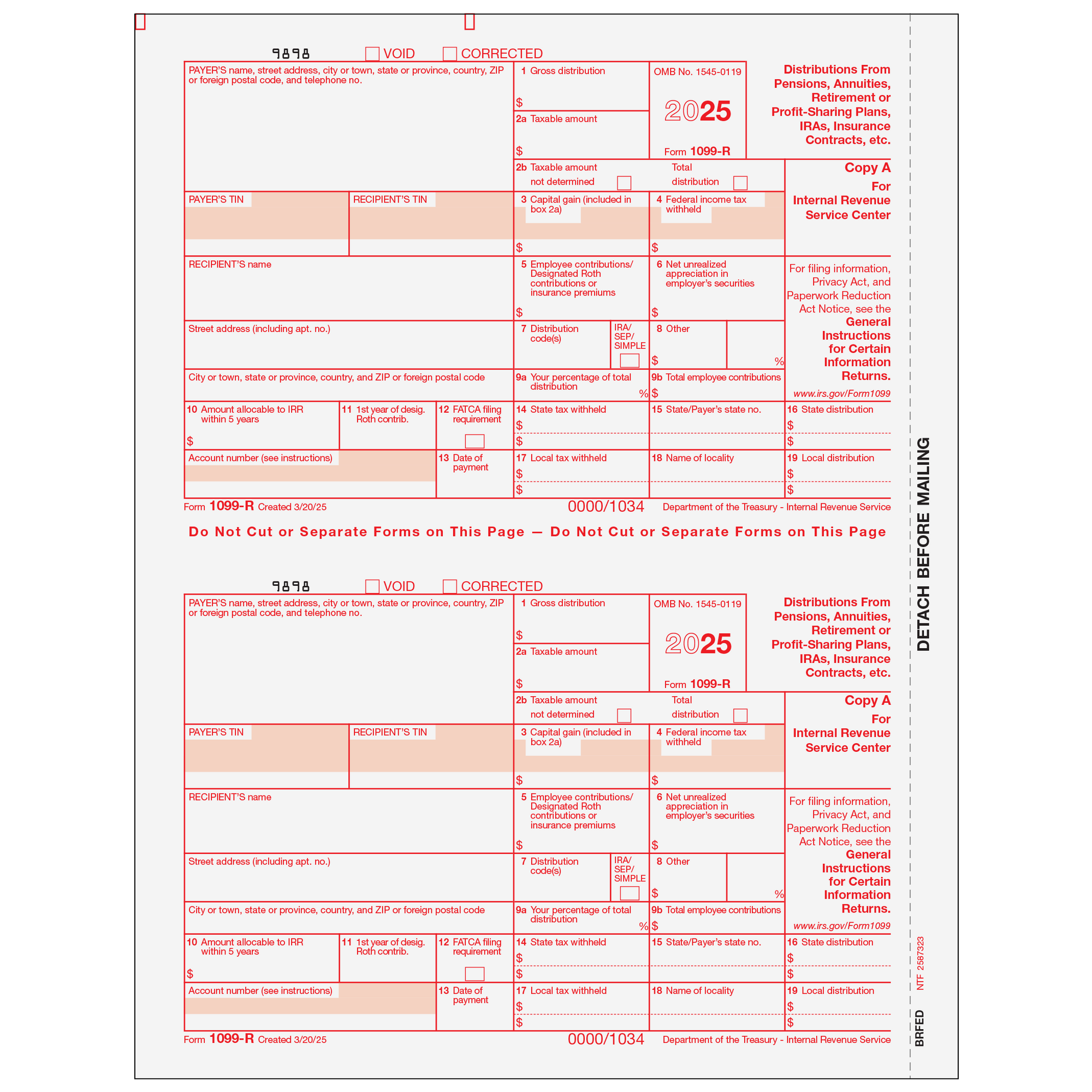 1099-R Federal Copy A - 2up