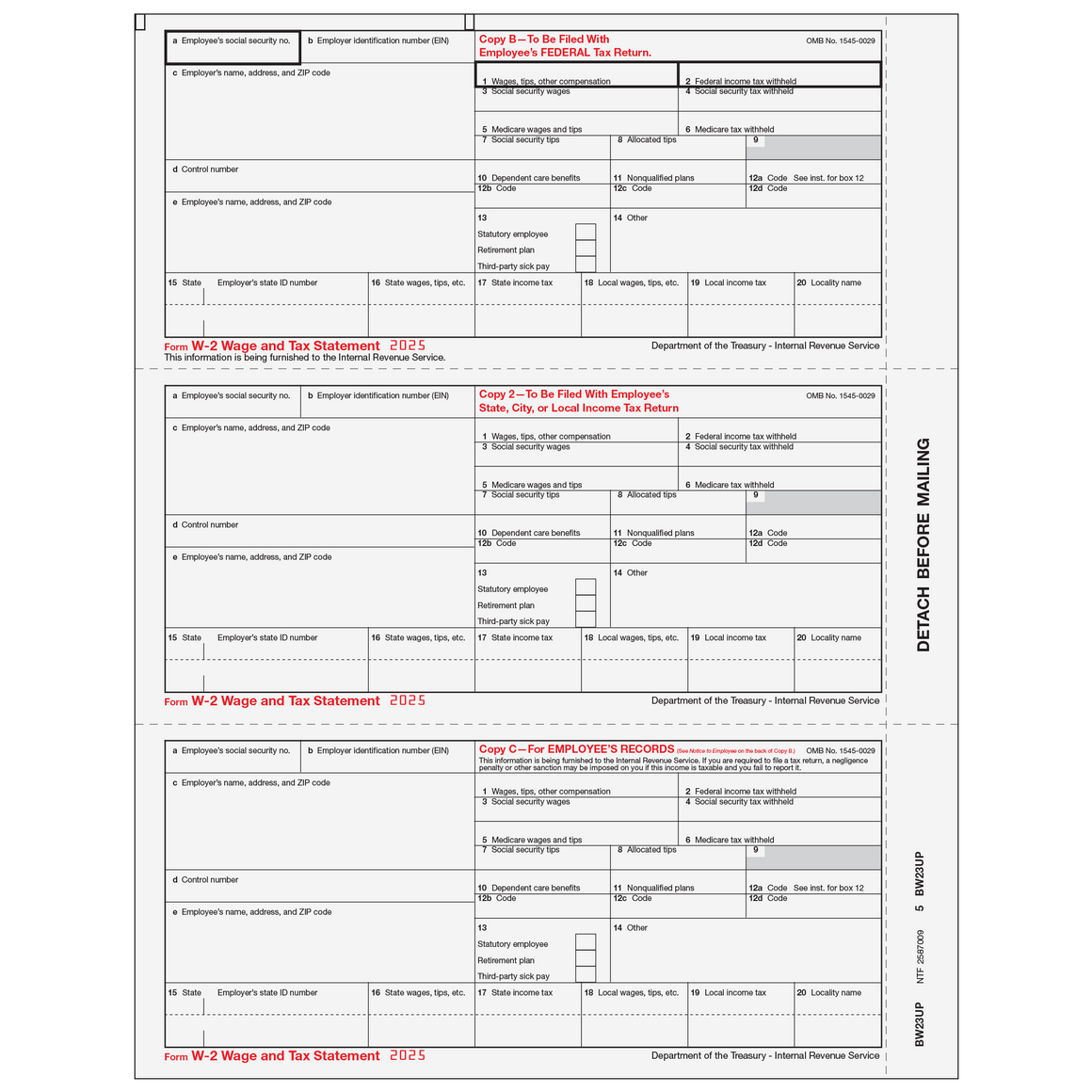 W-2 Employee 3up Copies B/2/C
