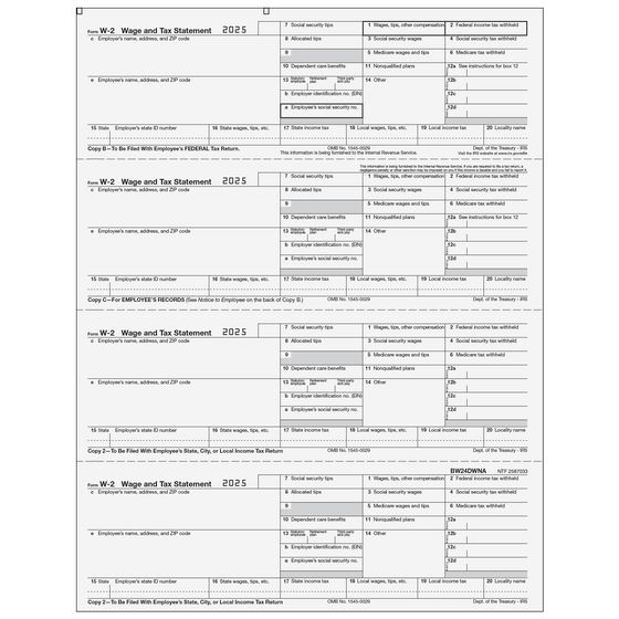 W-2 Employee 4up Horizontal Copies B/C/2/2