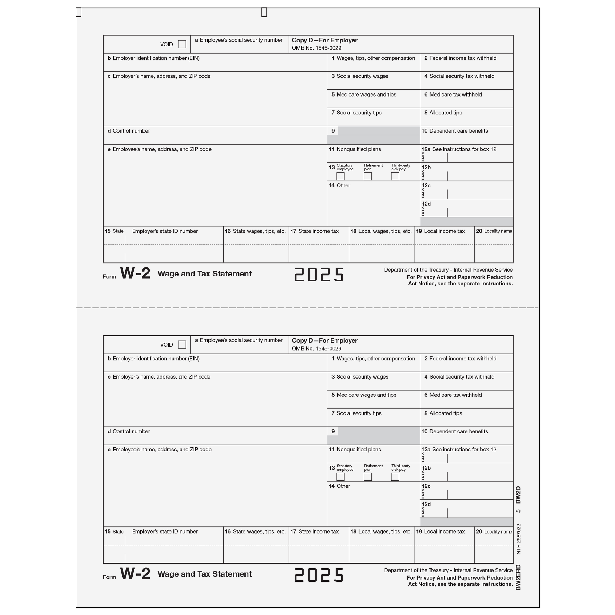 W-2 Employer File Copy D