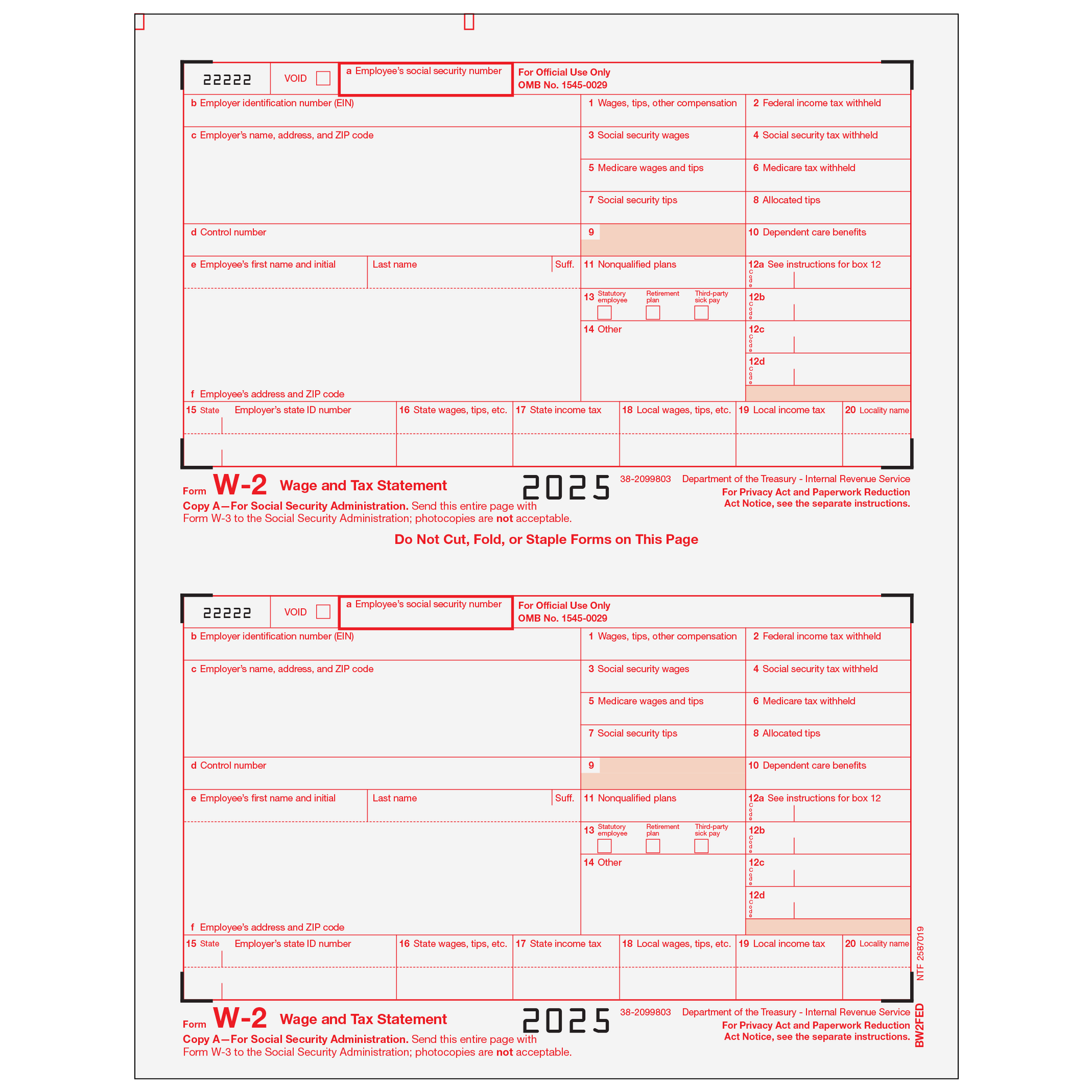 W-2 Employer Federal Copy A