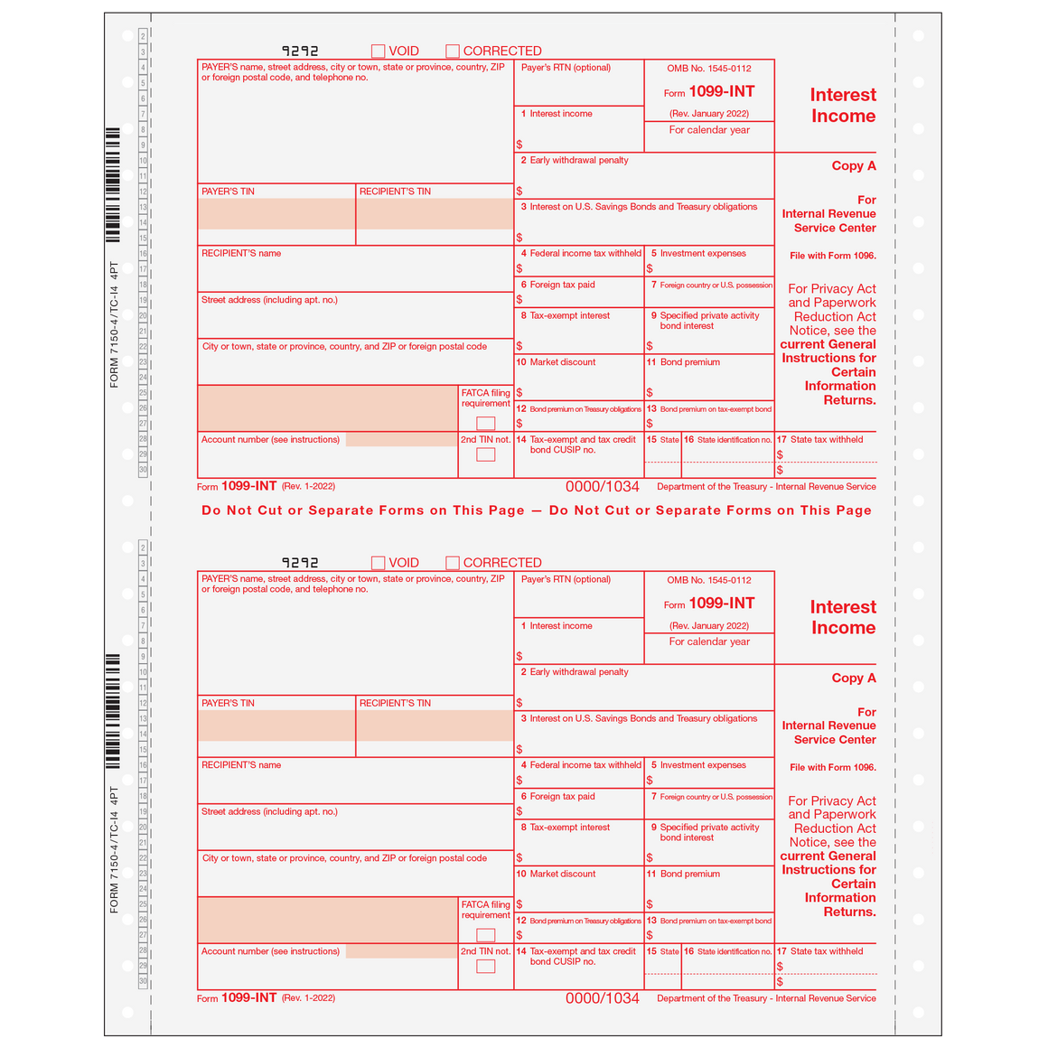 1099-INT 5pt Carbonless