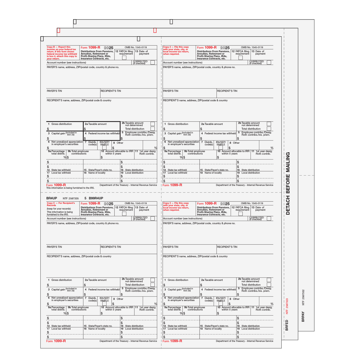 1099-R Preprinted 4up Set - 6pt