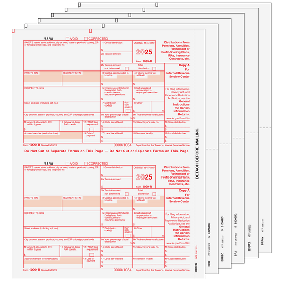 1099-R Preprinted 2up Set - 6pt