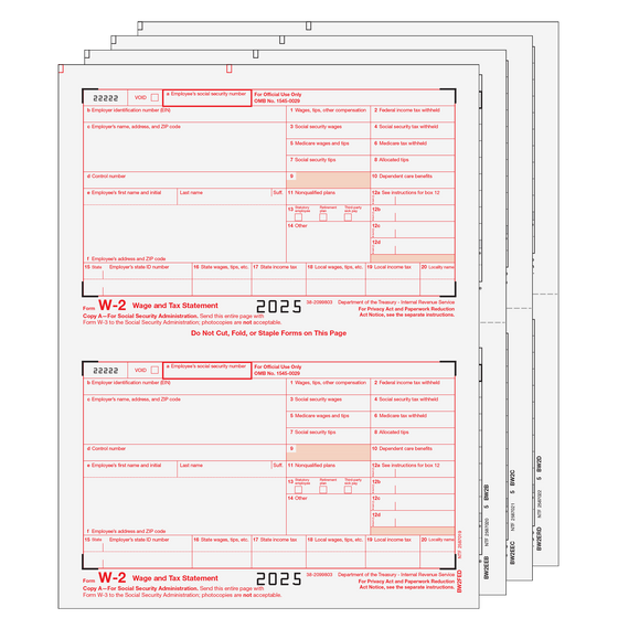W-2 Forms - Traditional Preprinted 2up 4-part Set