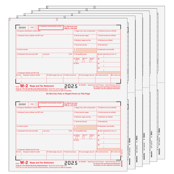 W-2 Traditional 2up Laser Set - 6pt