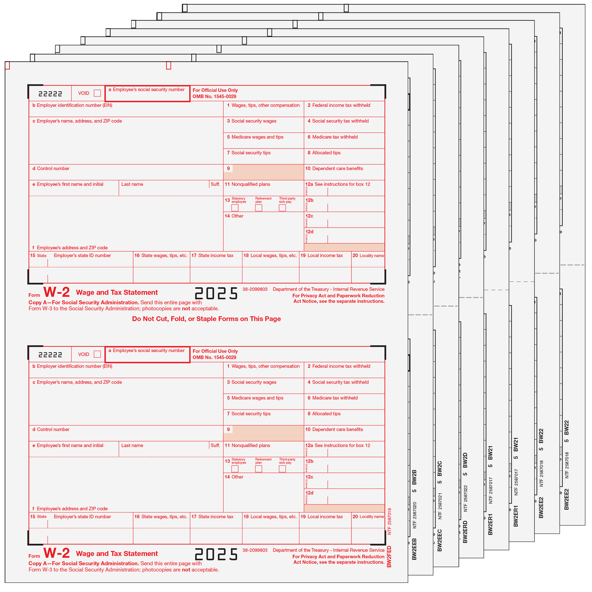 W-2 Traditional 2up Laser Set - 8pt