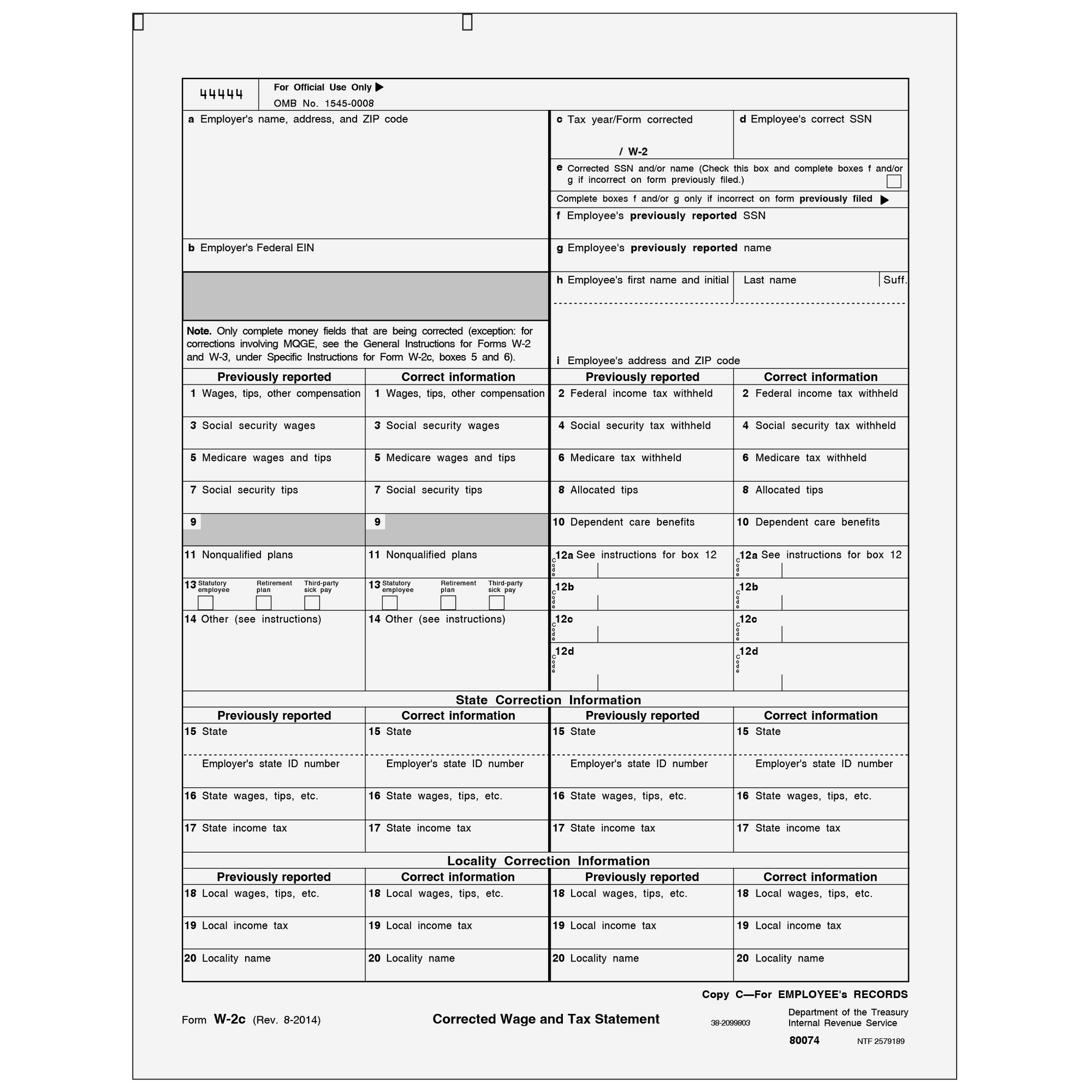 W-2C Employee File Copy C