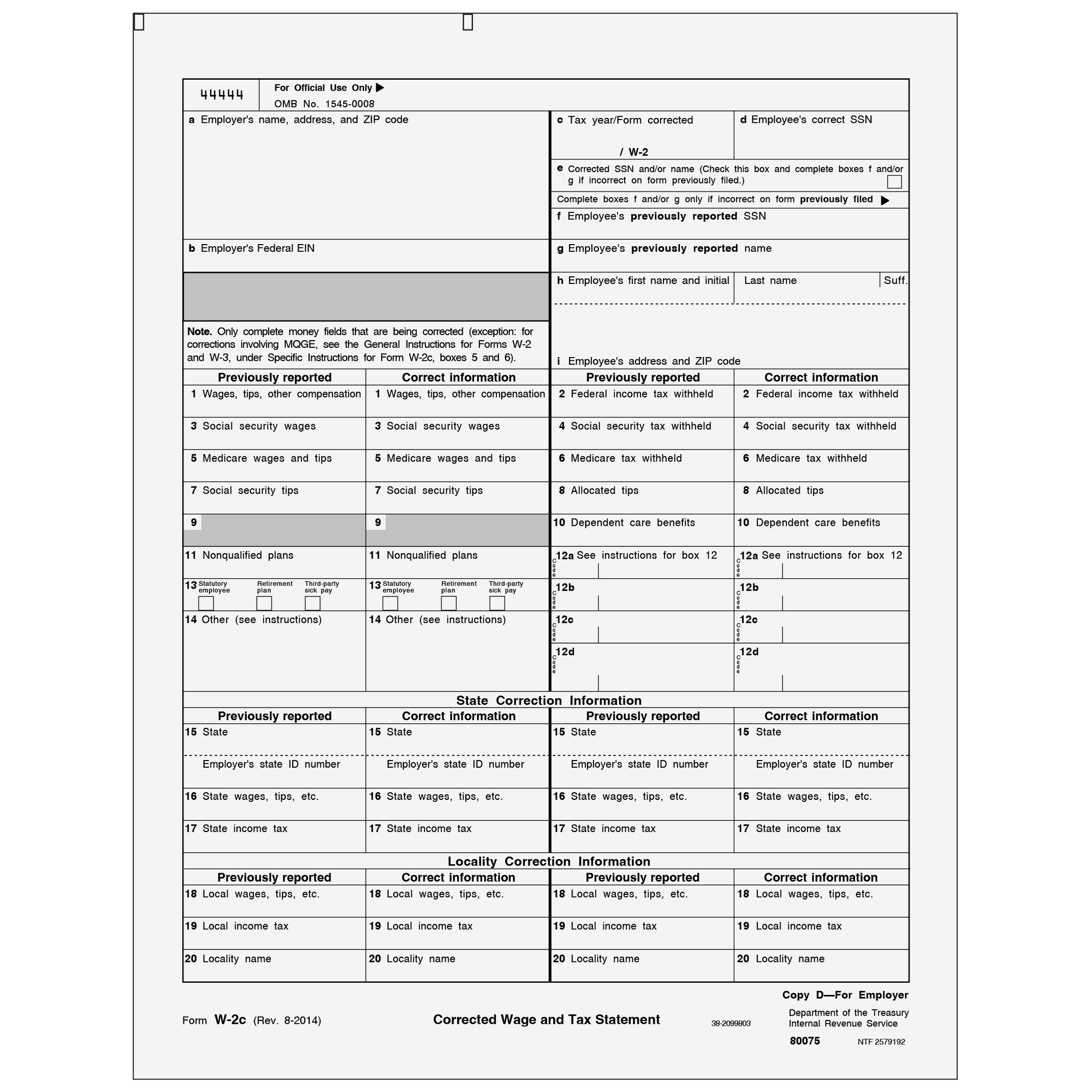 W-2C Employer File Copy D