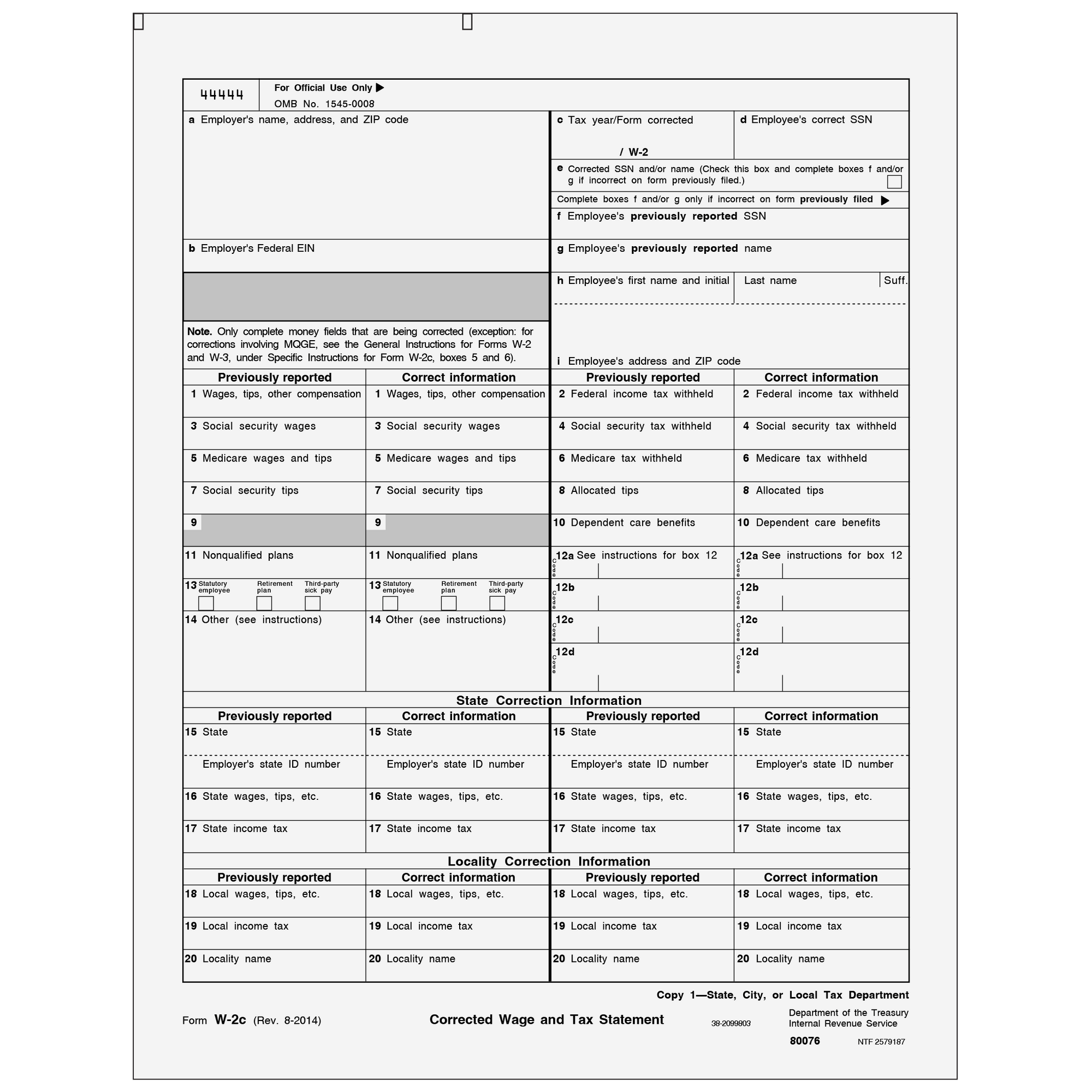 W-2C Employer State/City Copy 1