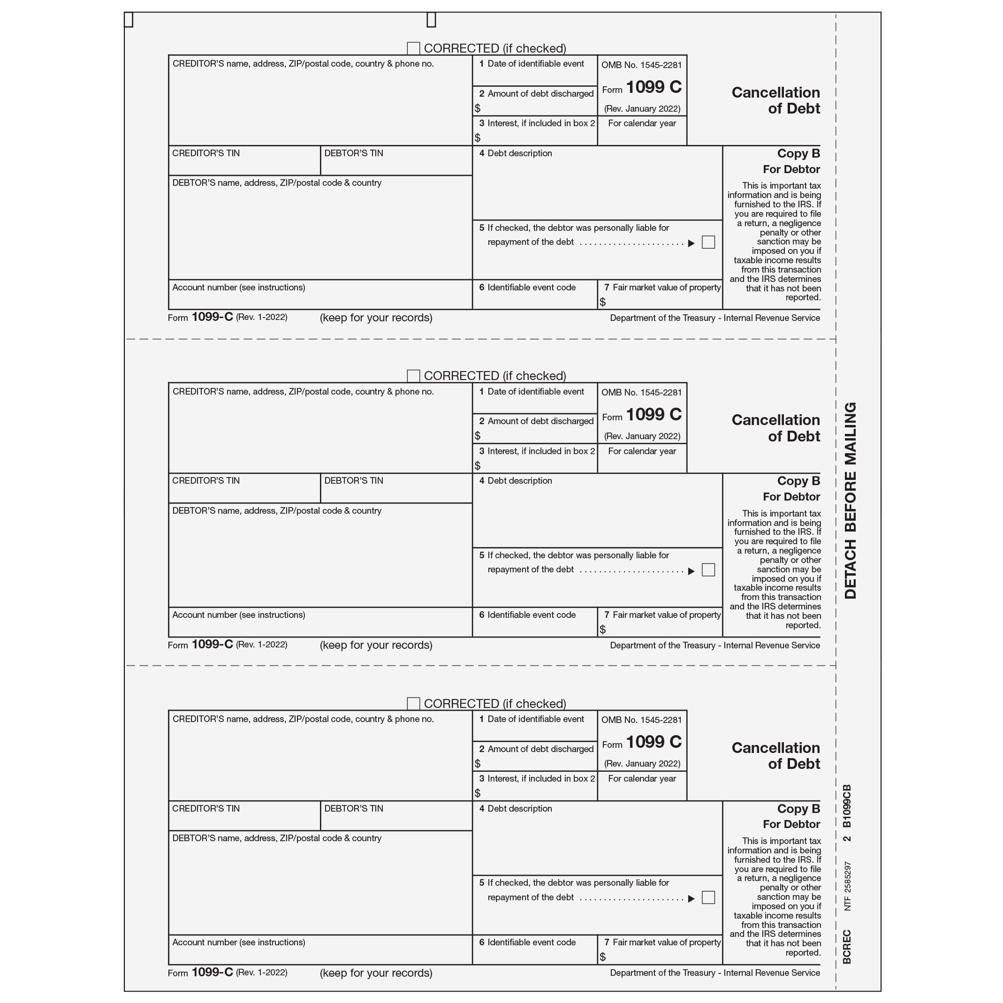 1099-C Debtor Copy B