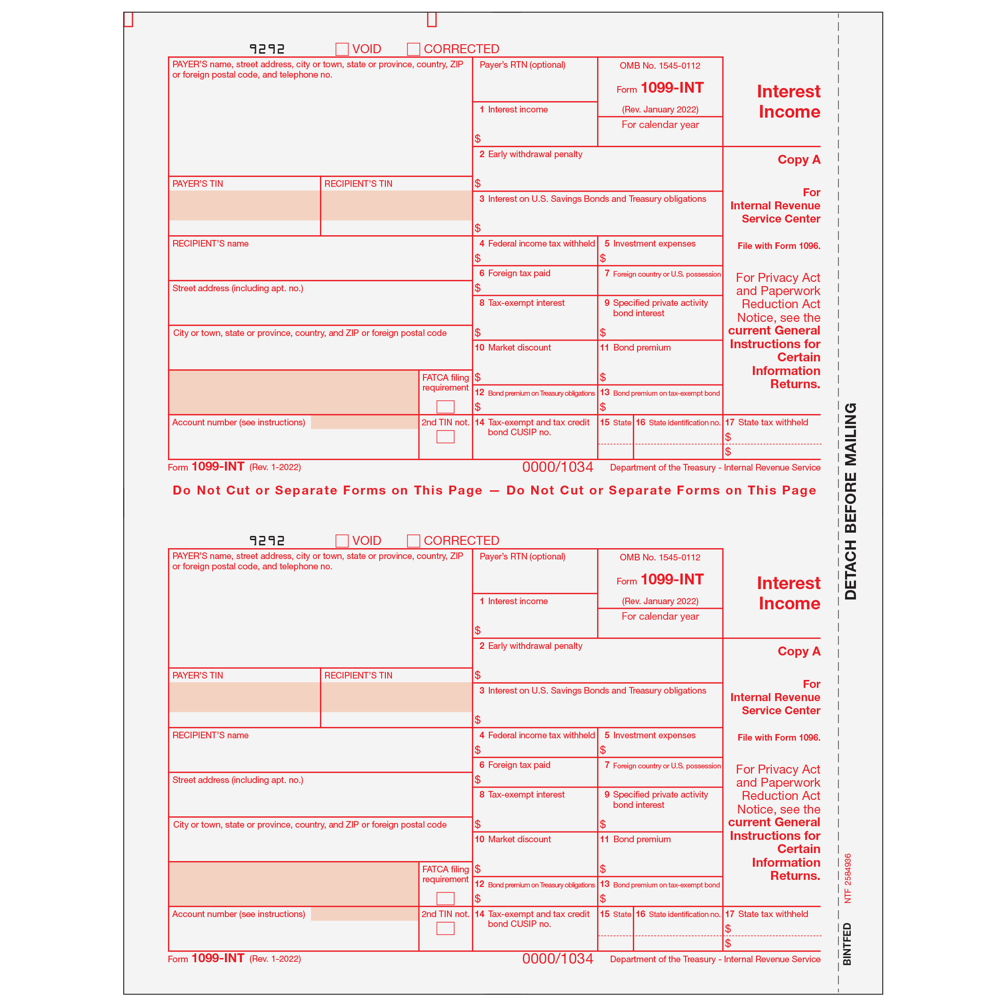 1099-INT Federal Copy A