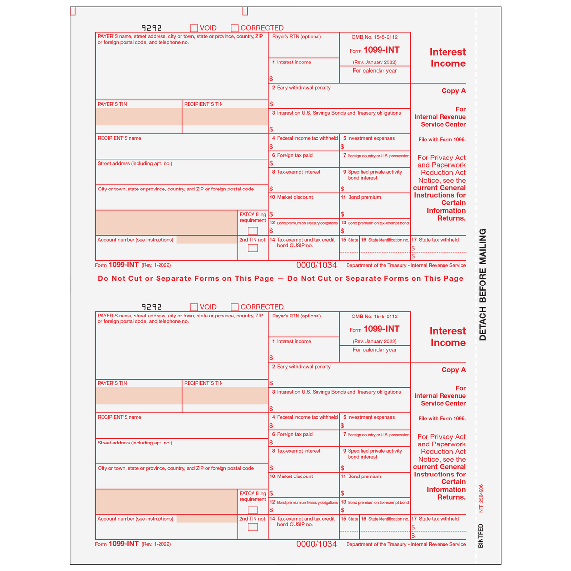 1099-INT Federal Copy A