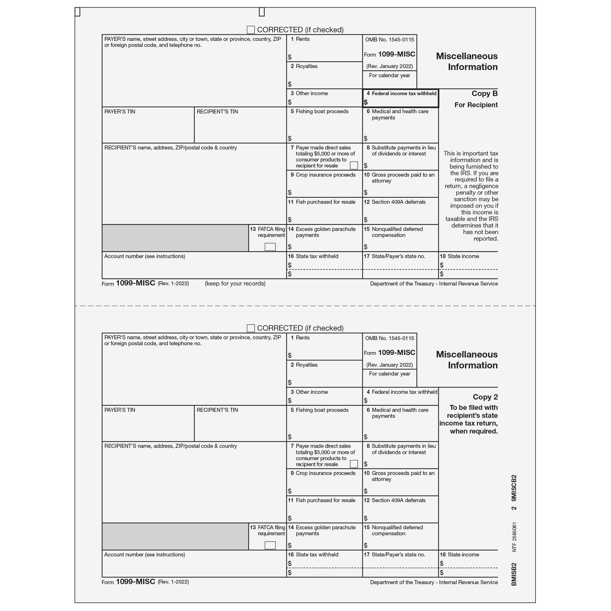 1099-MISC Recipient Copies B/2