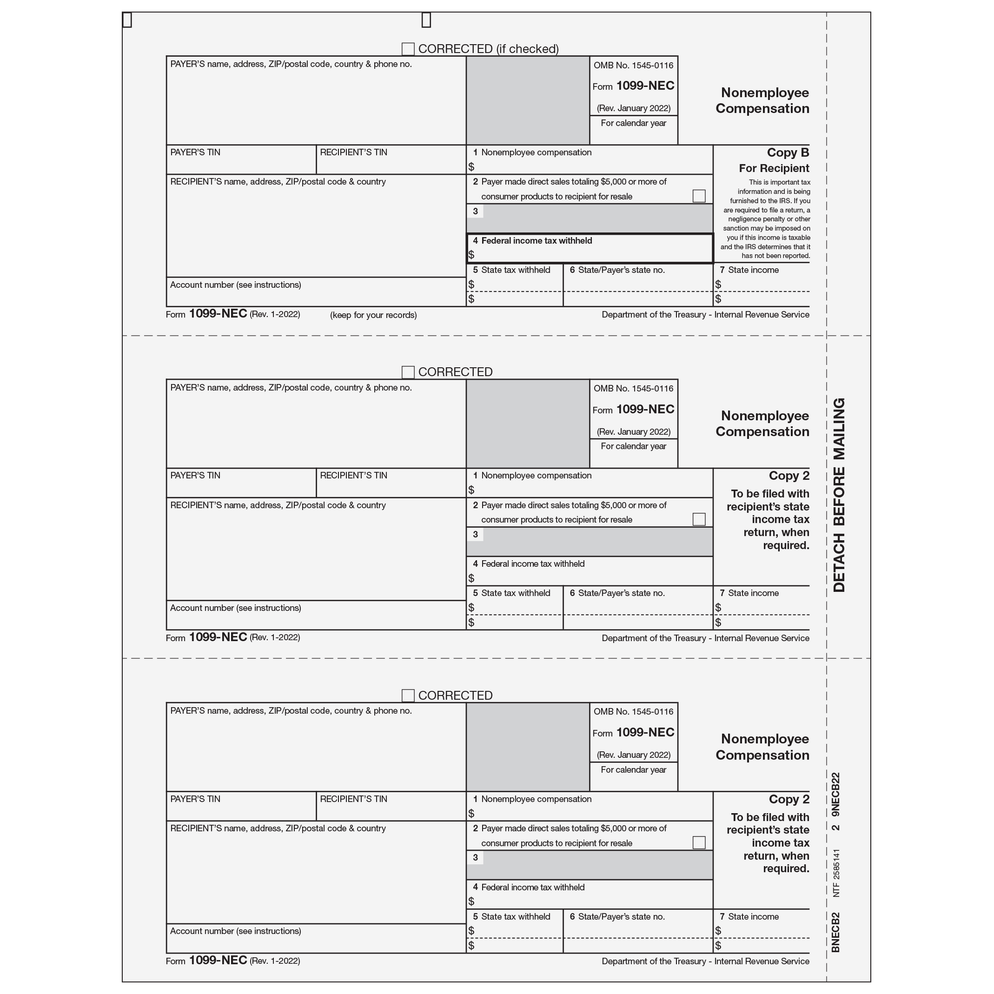 1099-NEC Recipient Copies B/2