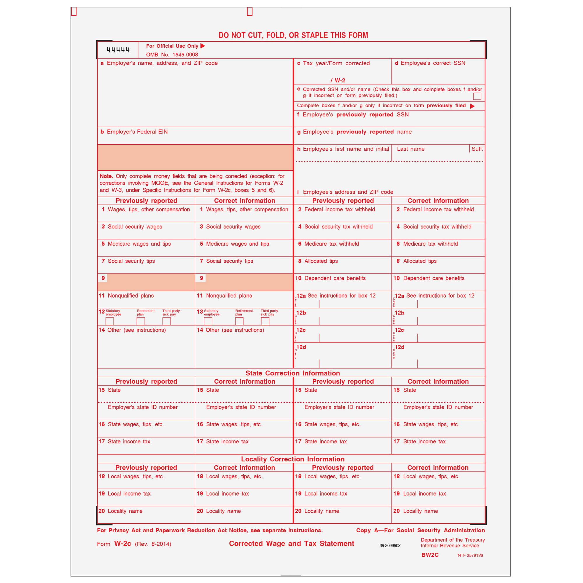 W-2C Employer Federal Copy A