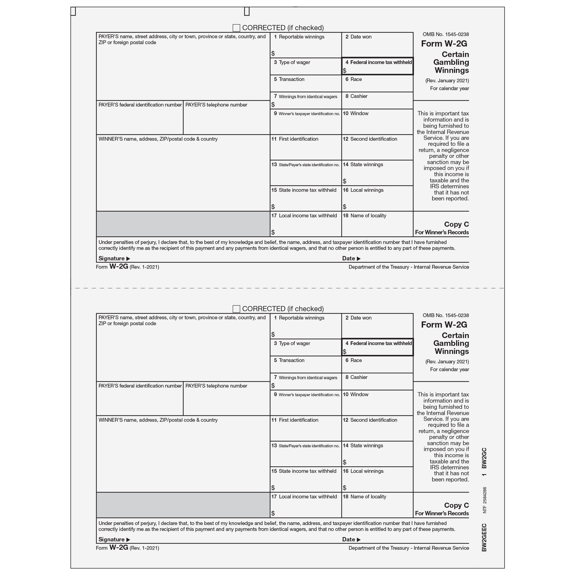 W-2G Winner Record Copy C