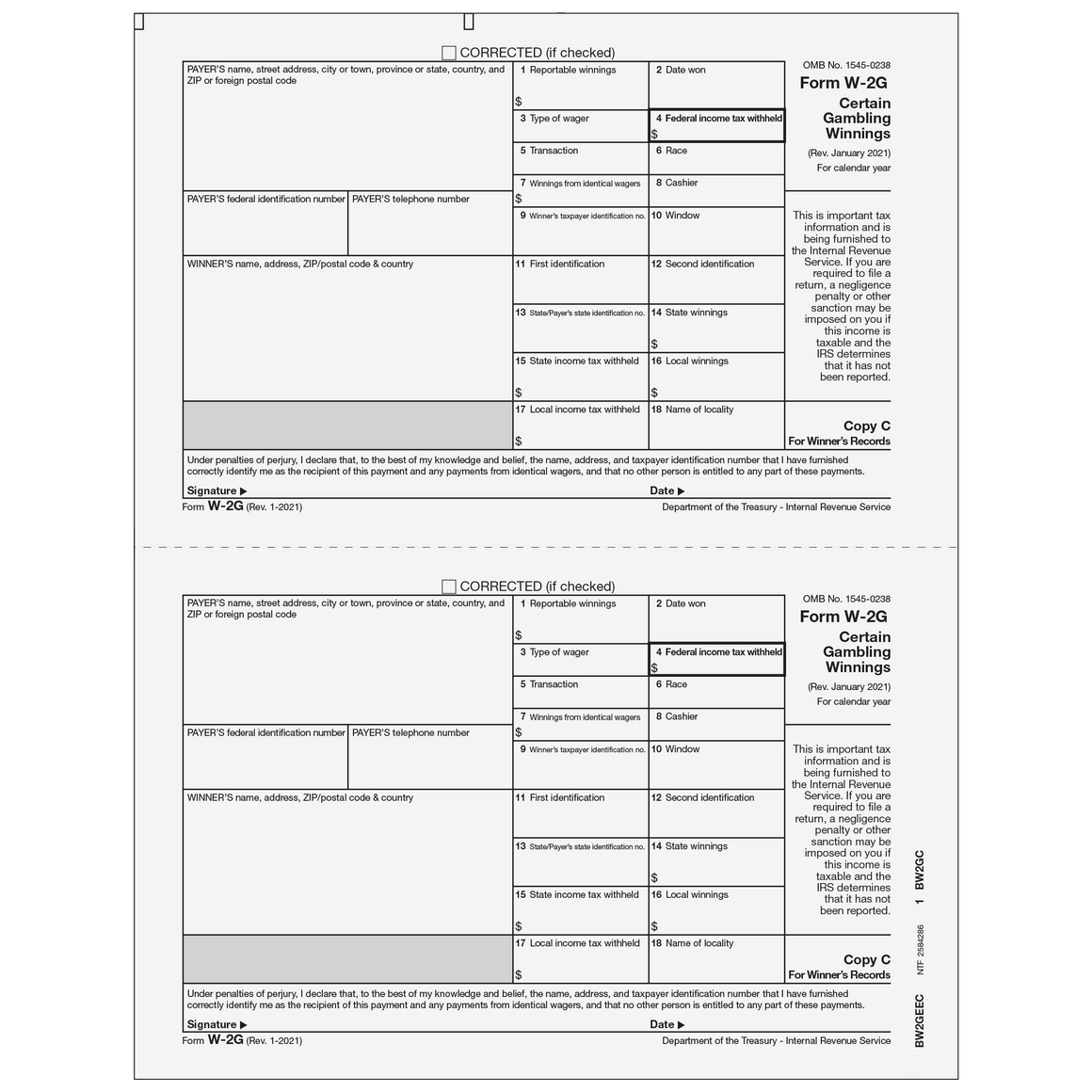 W-2G Winner Record Copy C