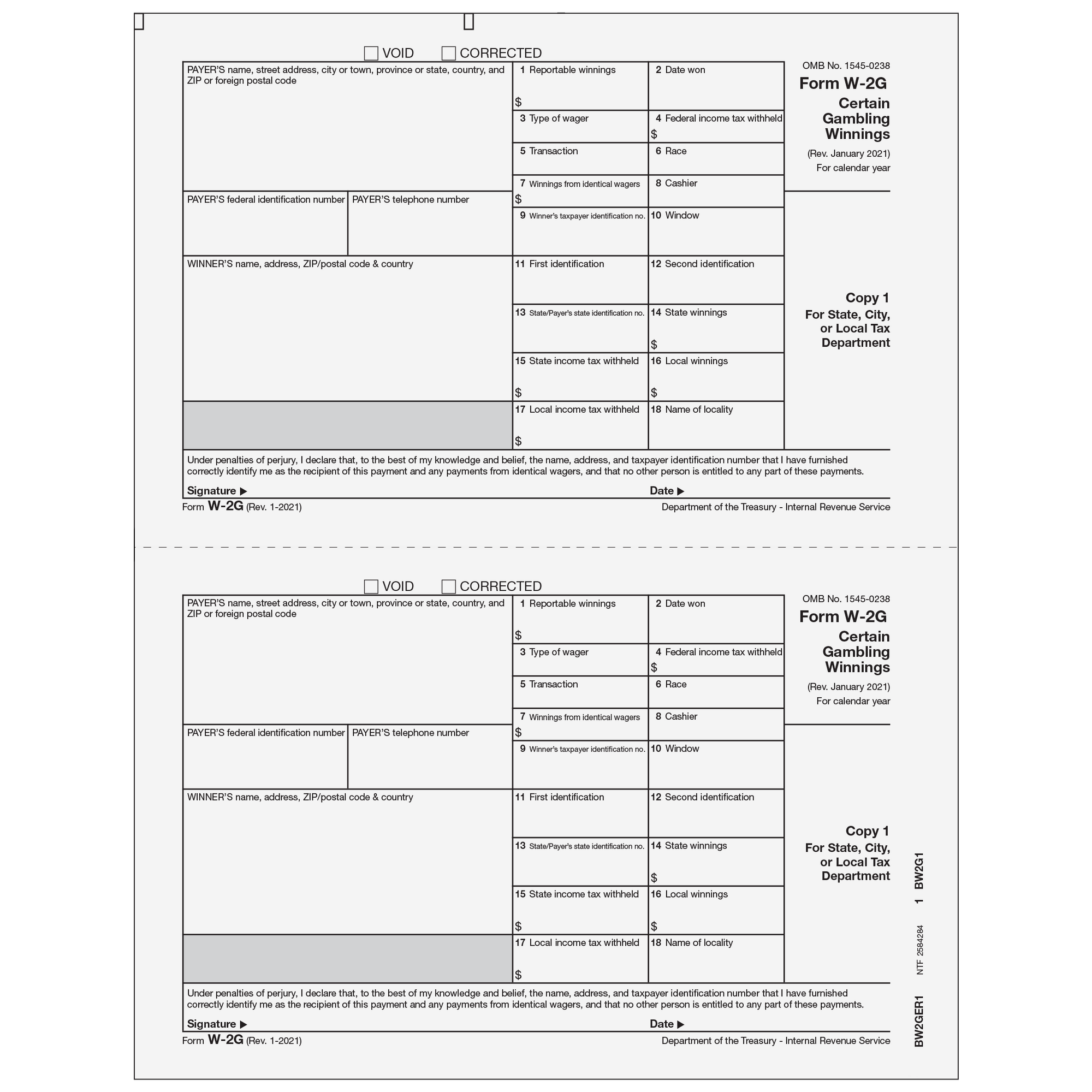 W-2G Payer State Copy 1