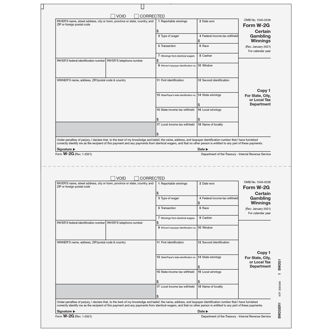 W-2G Payer State Copy 1