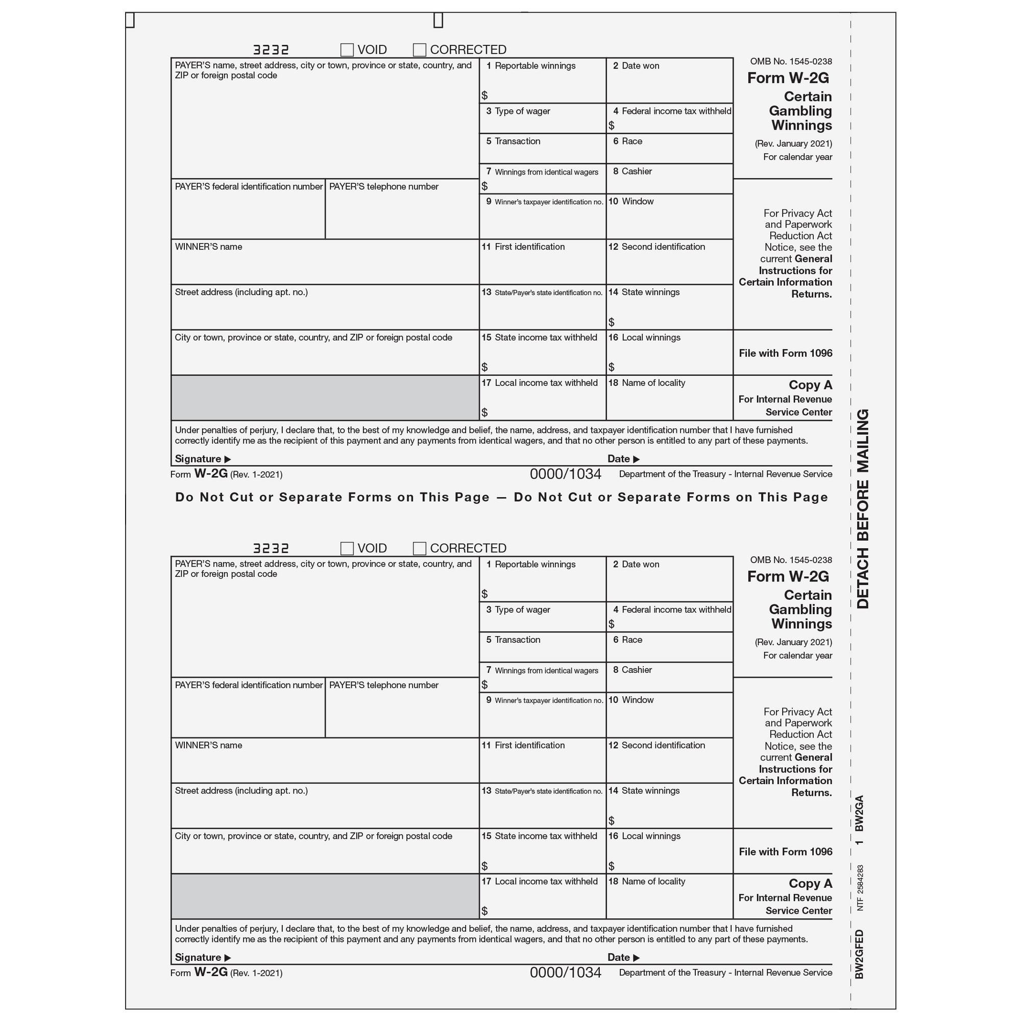 W-2G Federal Copy A
