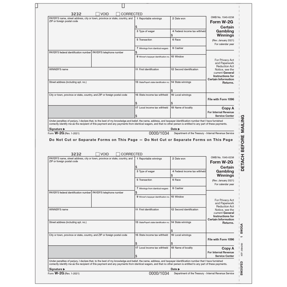 W-2G Federal Copy A
