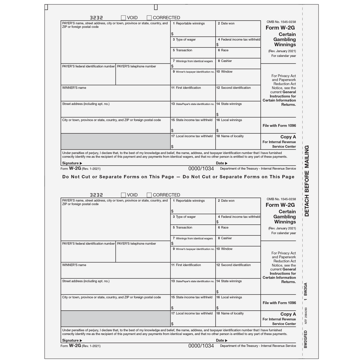 W-2G Federal Copy A